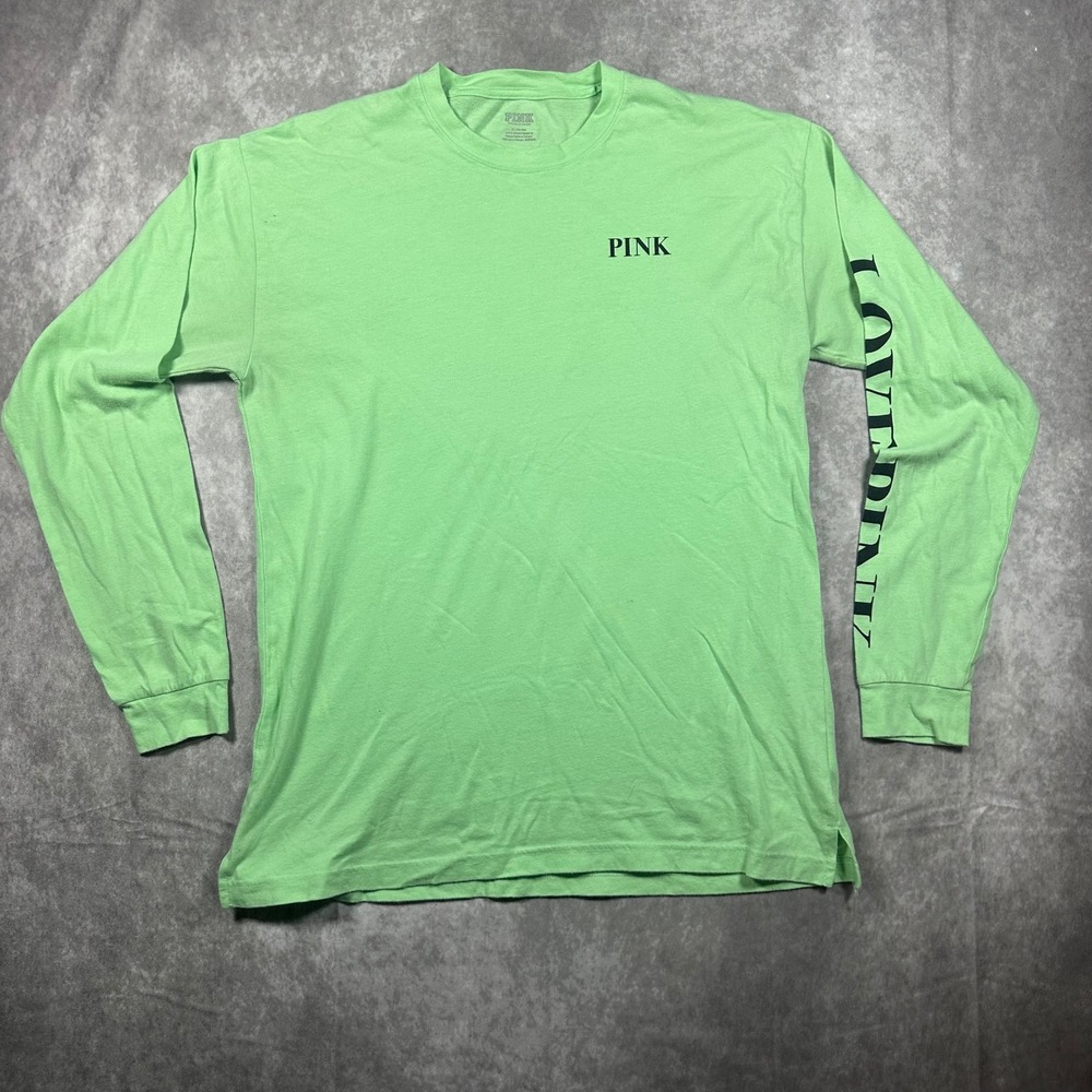 Victoria's Secret Pink Long Sleeve Graphic T-Shirt Lime Green Women's Medium